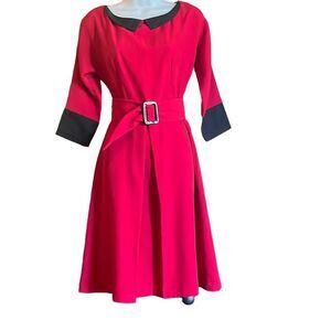 Red Black Womens Small Custom Made Fit N Flare Retro Pleat Front Dress OOAK